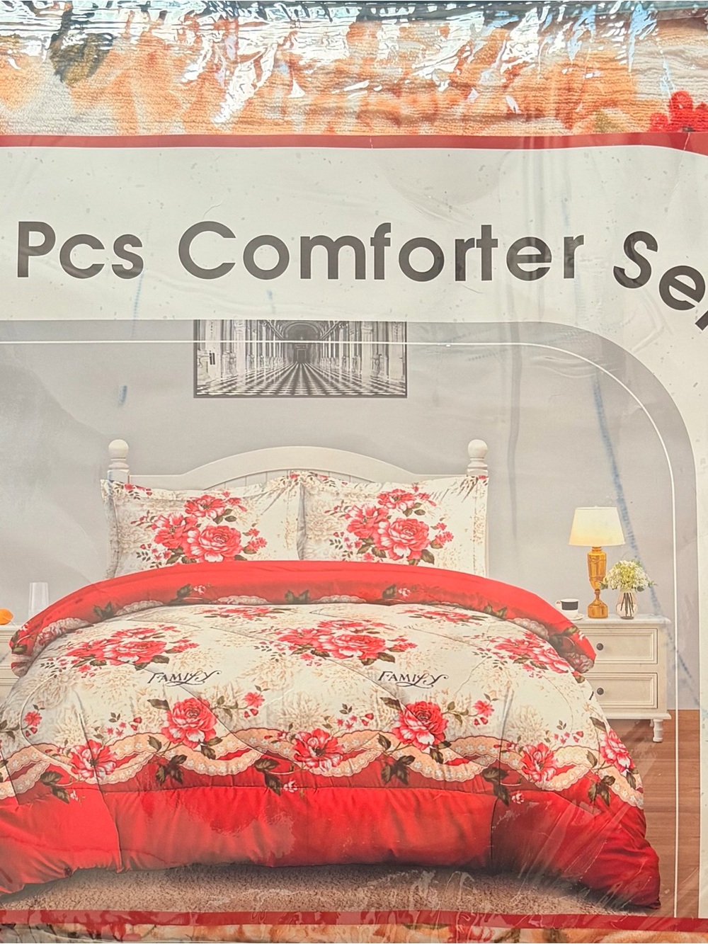 Floral Comforter Set in Red and Cream